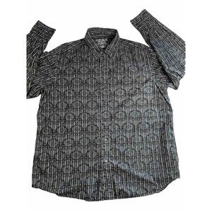 Ecko Unlimited Shirt Men's 2XL Black Emboss Design Long Sleeve Button Up Stripes